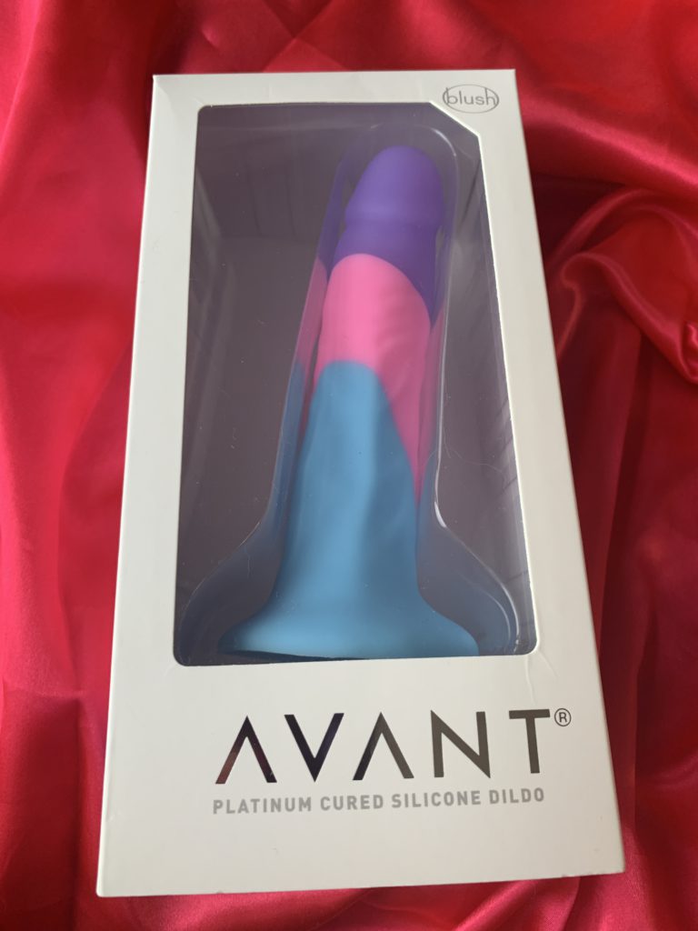 Blush Avant D15 Vision of Love Colored Silicone Dildo is pictured in its sturdy box.